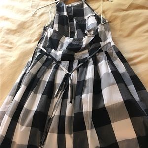 Gingham print summer dress.   Open back.
